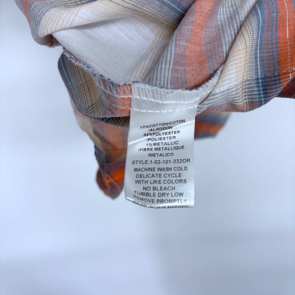Roper Pearl Snap Western Shirt Men's Medium Plaid Orange White Rodeo Cowboy - Picture 6 of 6